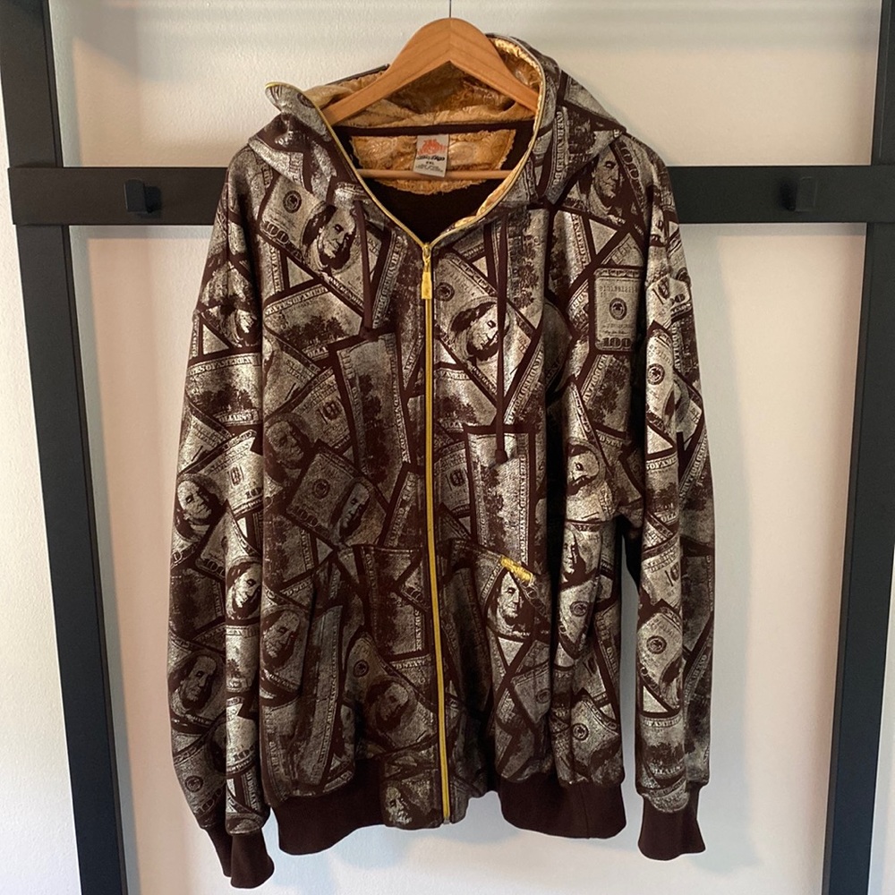 Vintage Johnny Blaze Benjamins Zip Front Hoodie Jacket 2XL
